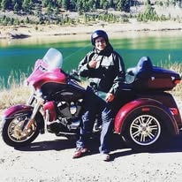 Riyadh Jamil Derani on his motorcycle